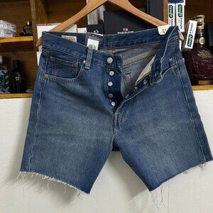 Denim Distressed Frayed Button Fly -  Size L